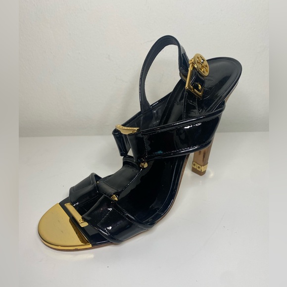 TORY BURCH Logo Patemt Heeled Slingback Sandals - Picture 8 of 15